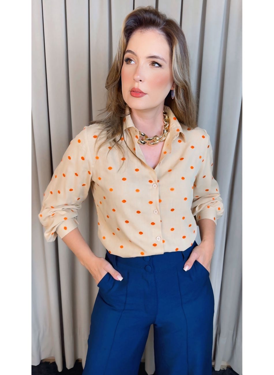 Camisa Feminina Manga Longa Bordada... - D'Menina