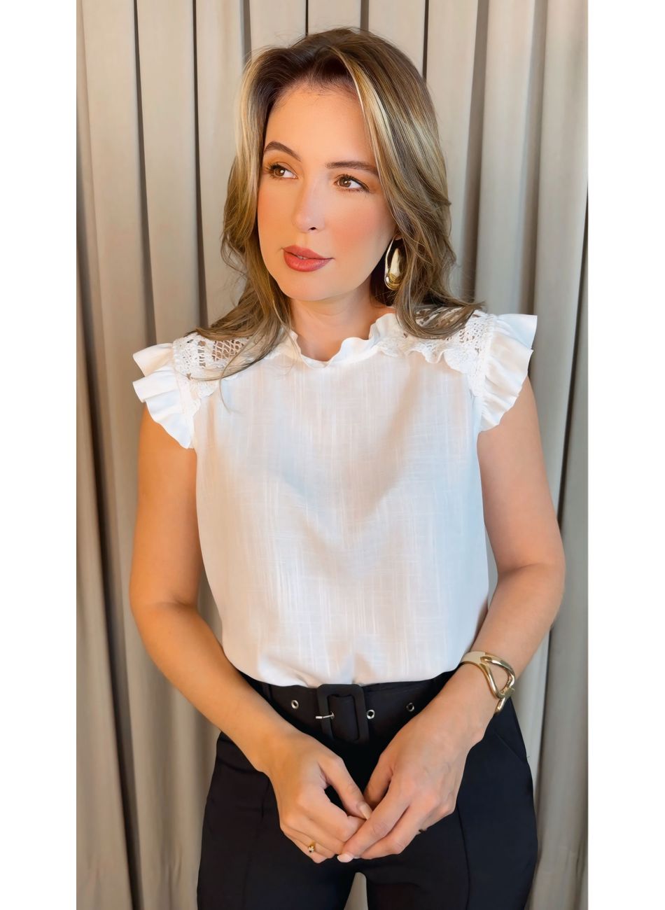 Blusa Feminina com Aplicação em Cro... - D'Menina