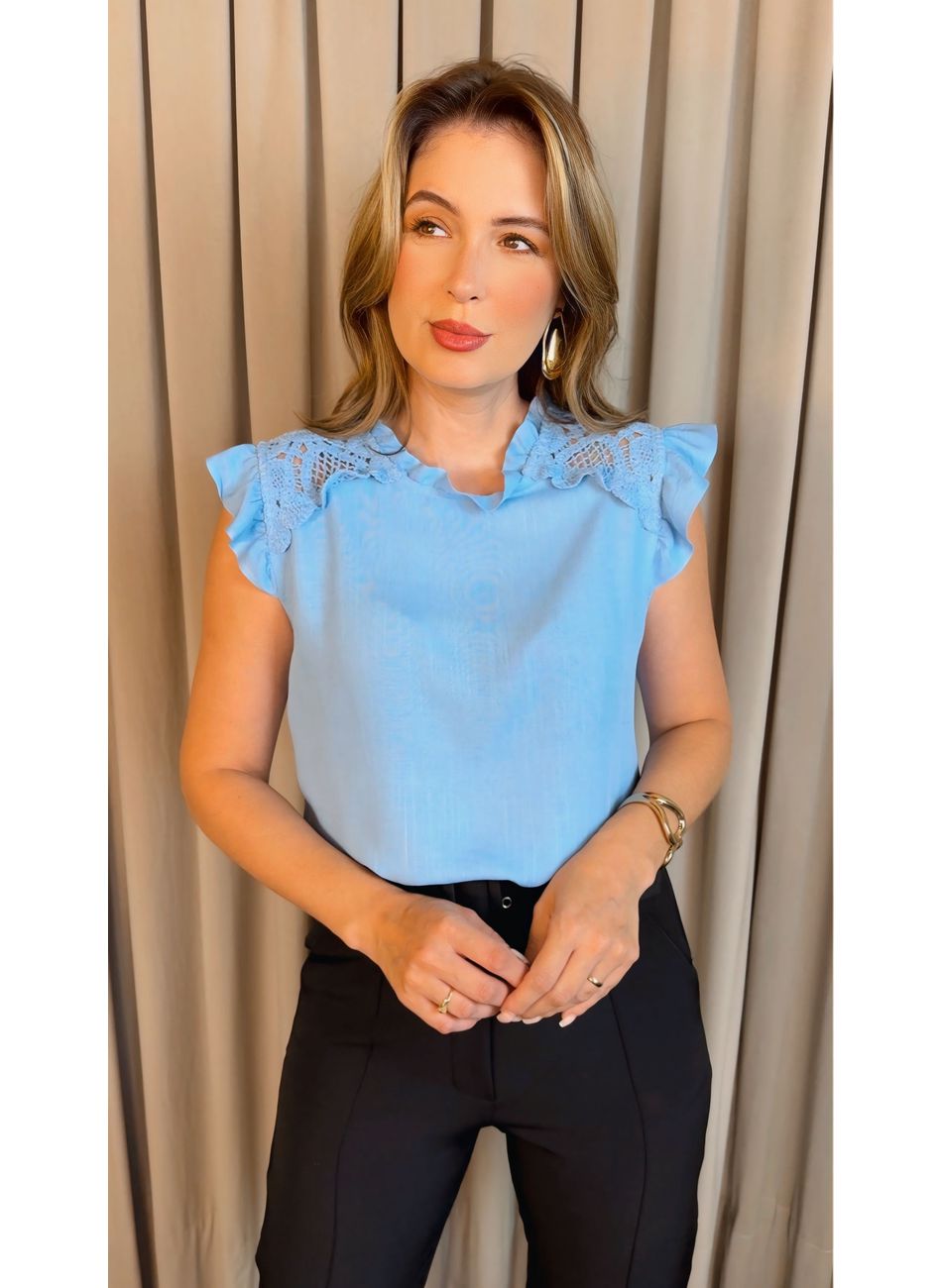 Blusa Feminina com Aplicação em Cro... - D'Menina