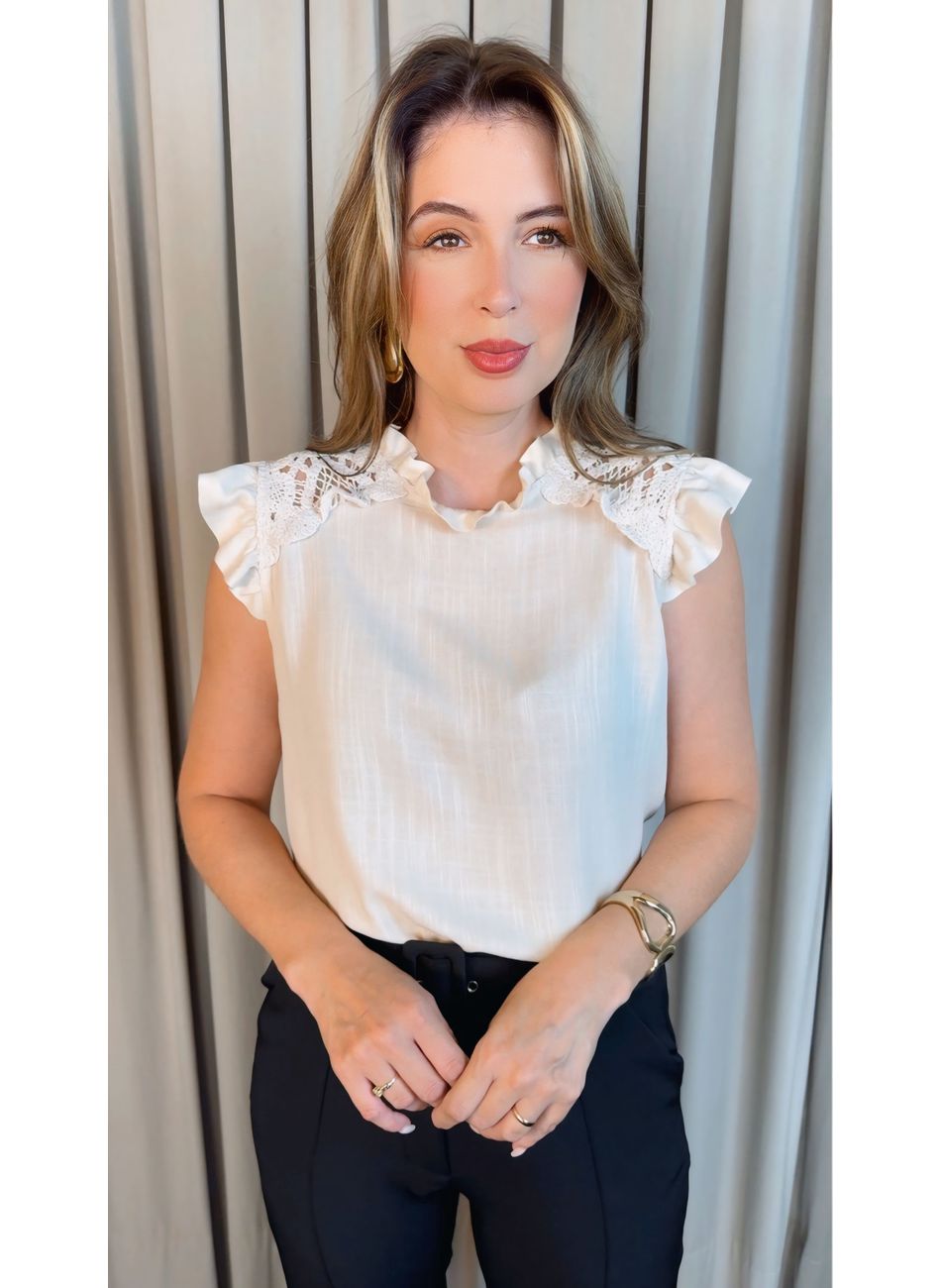 Blusa Feminina com Aplicação em Cro... - D'Menina