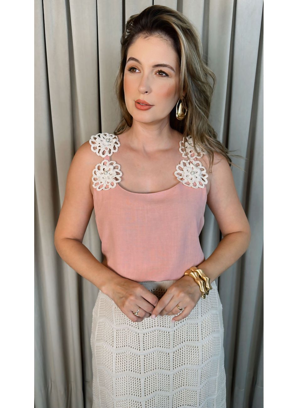 Regata Feminina Bordada Flor - Cod ... - D'Menina