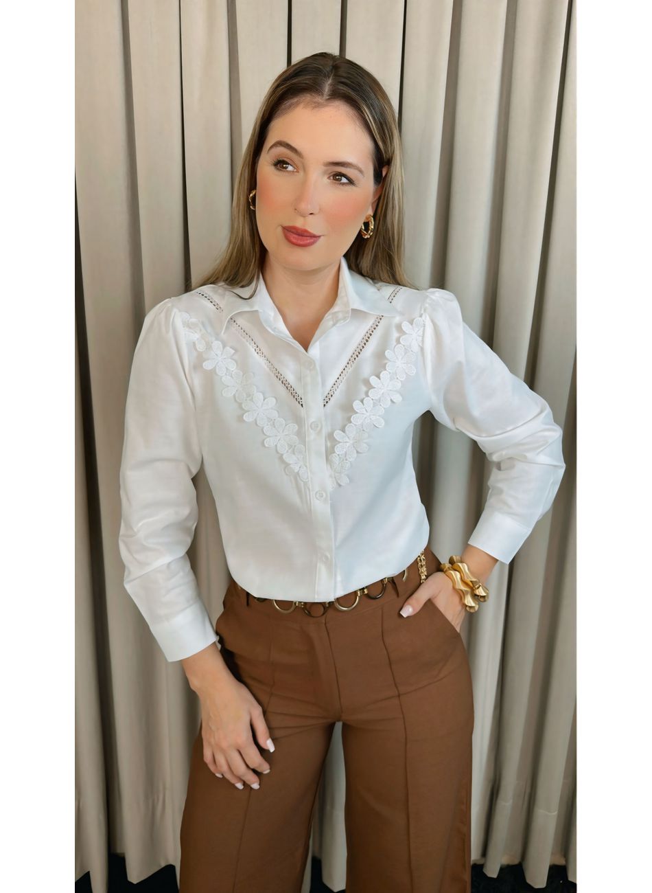 Camisa Feminina Bordada Flor - Cod:... - D'Menina