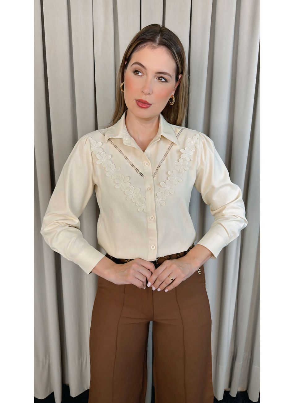 Camisa Feminina Bordada Flor - Cod:... - D'Menina