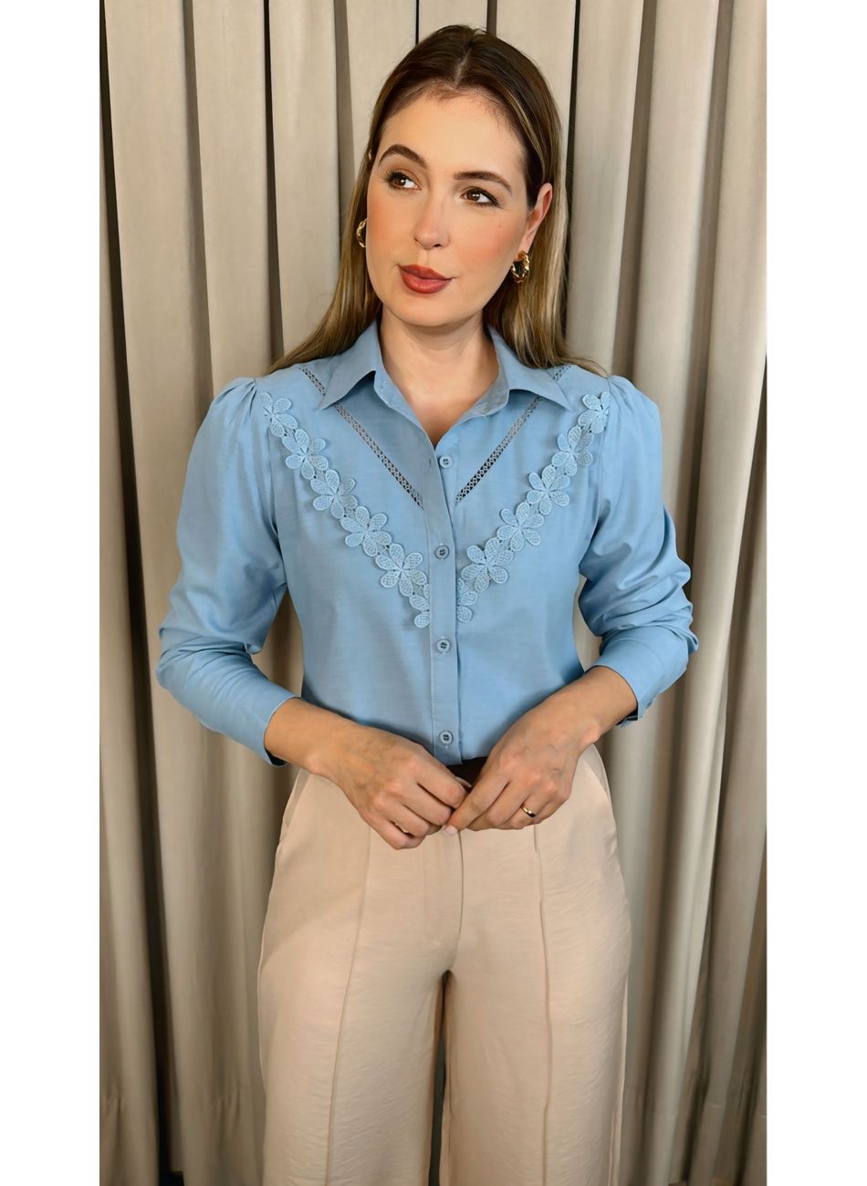 Camisa Feminina Bordada Flor - Cod:... - D'Menina