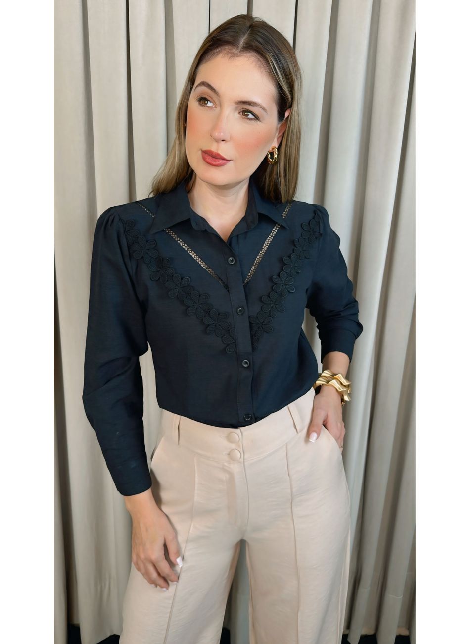 Camisa Feminina Bordada Flor - Cod:... - D'Menina
