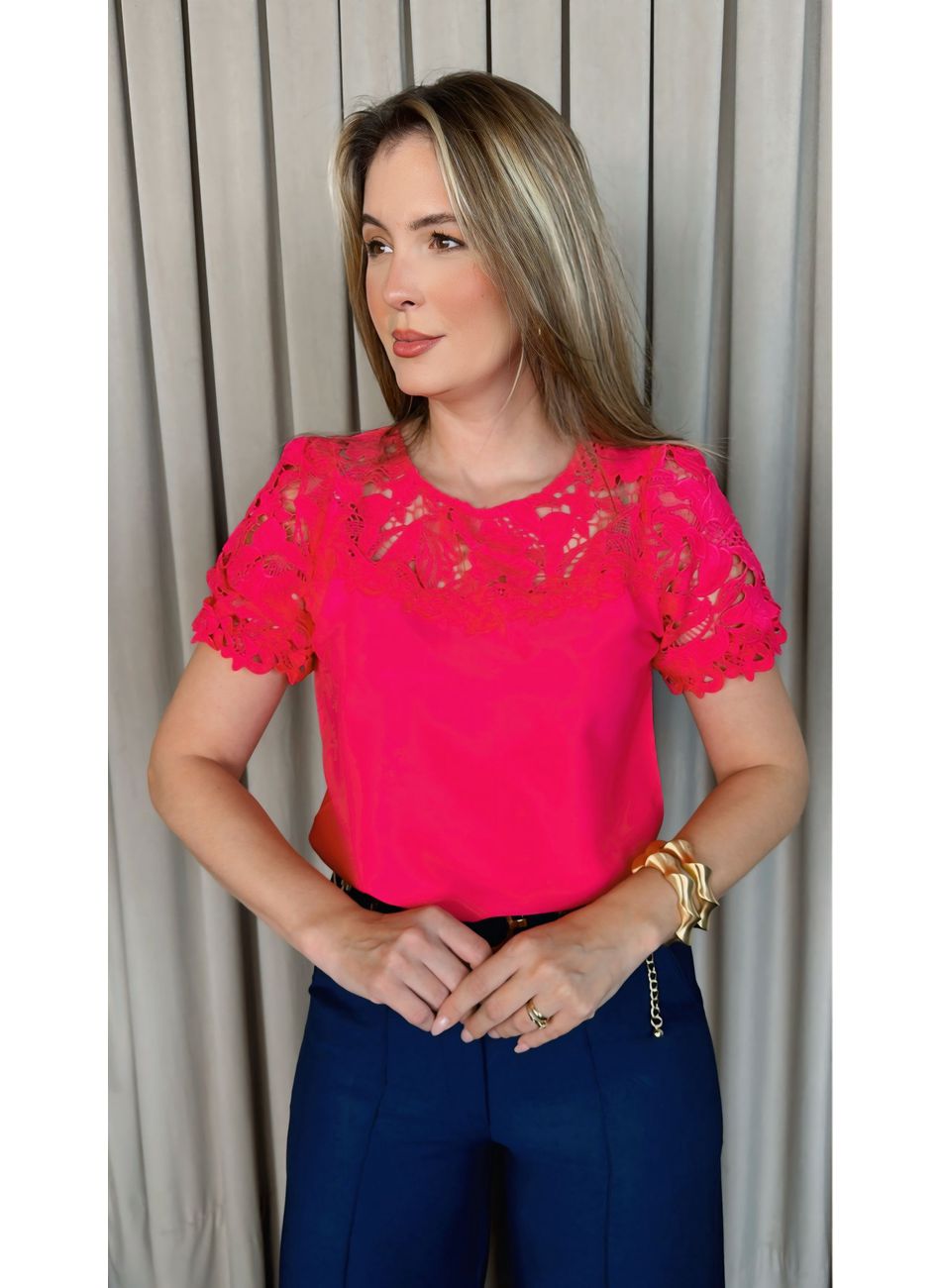 Blusa Feminina Delicada Guipir - Pi... - D'Menina