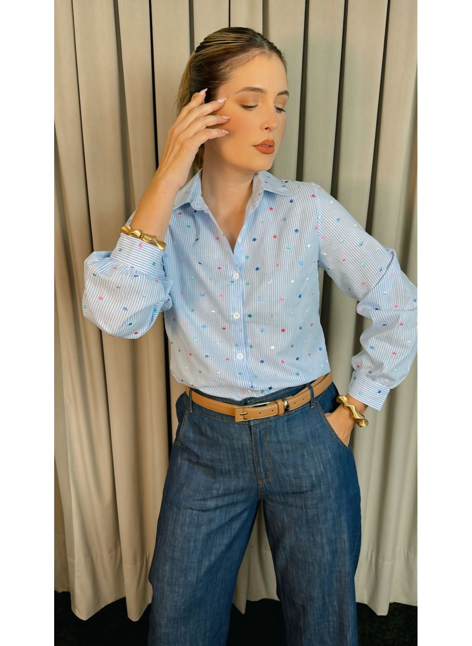 Camisa Feminina Manga Longa Bordada... - D'Menina