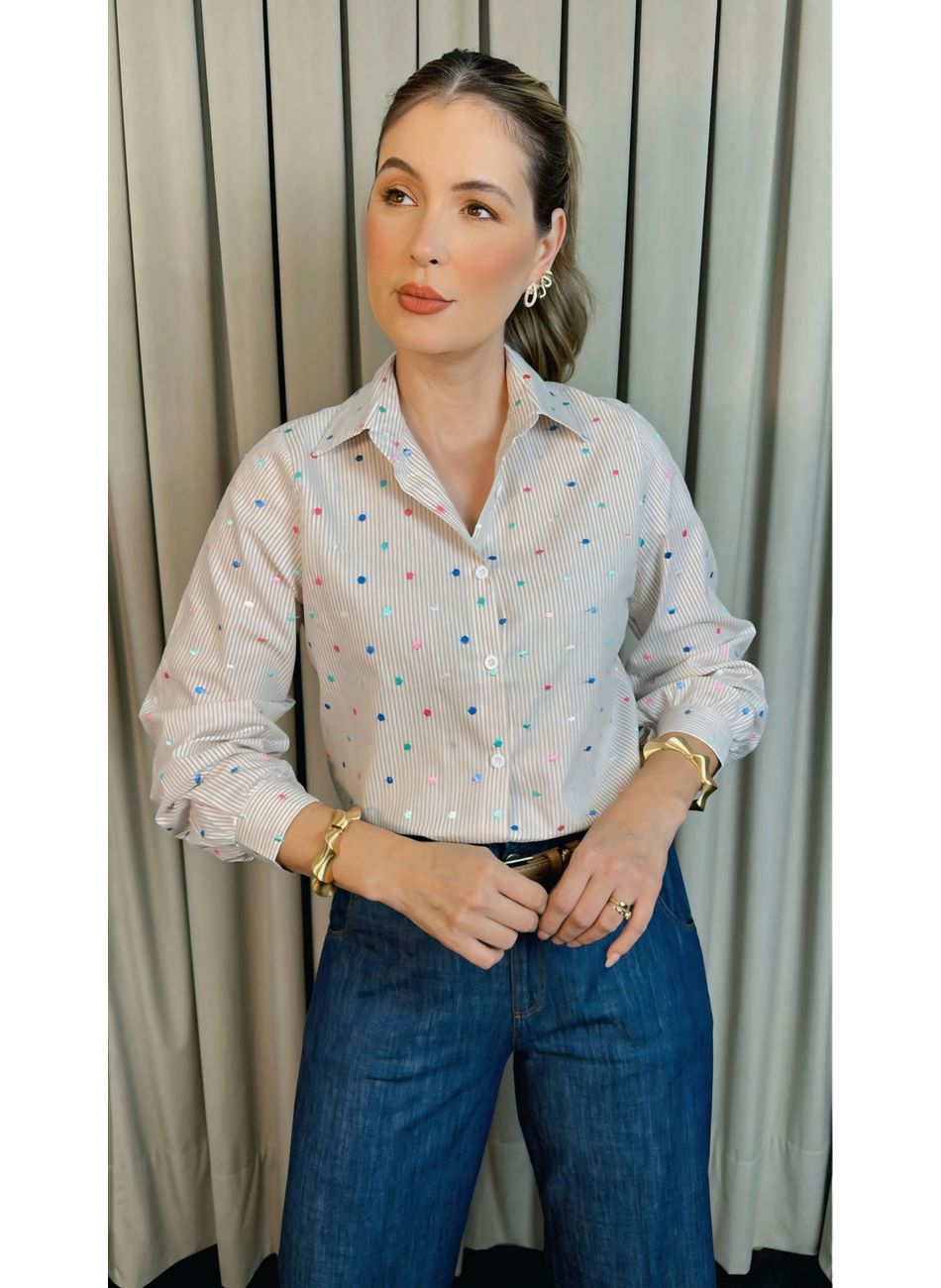 Camisa Feminina Manga Longa Bordada... - D'Menina