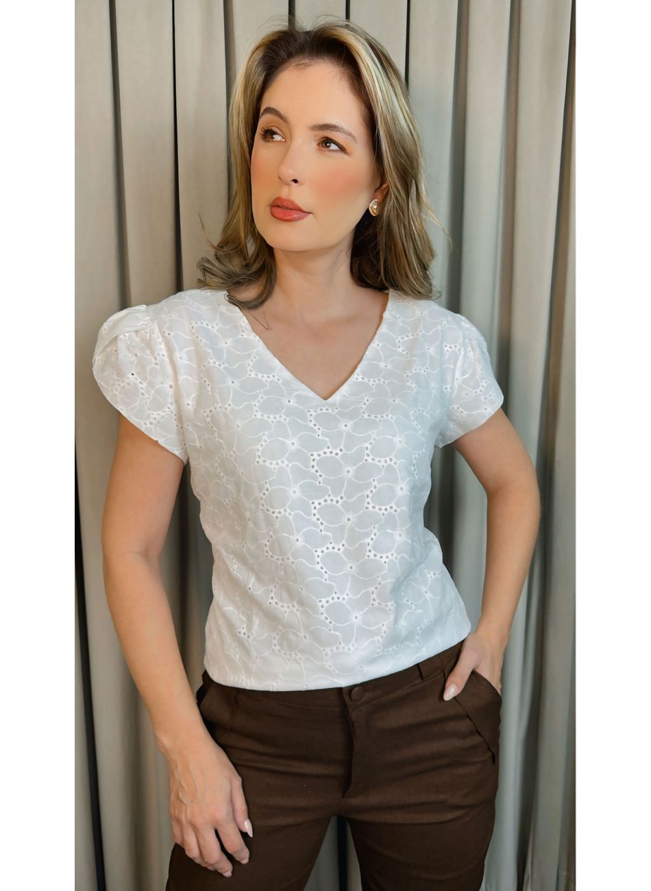 Plus - Blusa Feminina Em Lese Delic... - D'Menina