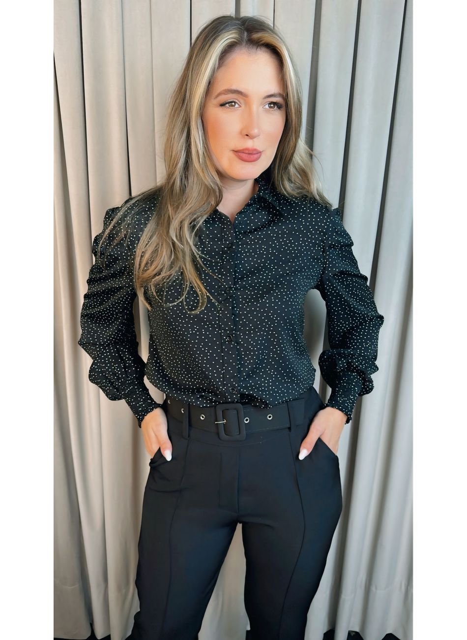 Camisa Feminina Manga Longa Poa - C... - D'Menina