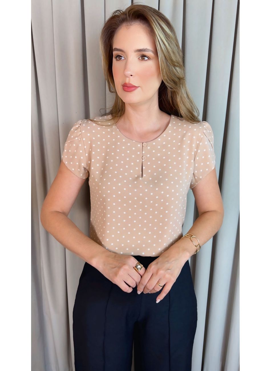 Blusa Feminina Poa Manguinha - Nude... - D'Menina