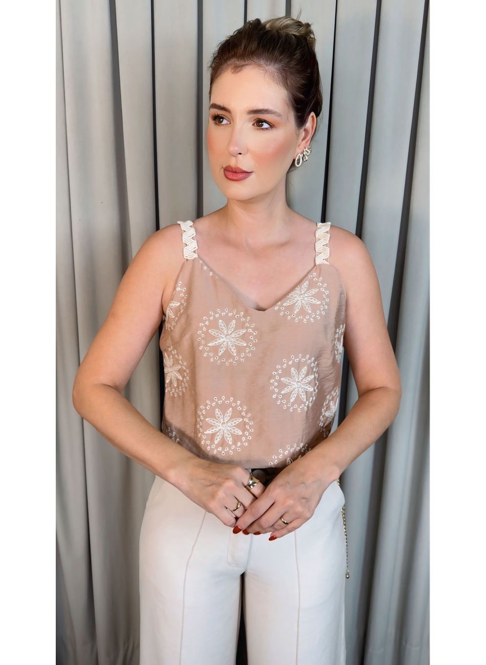 Blusa Feminina Regata Bordada - Ros... - D'Menina