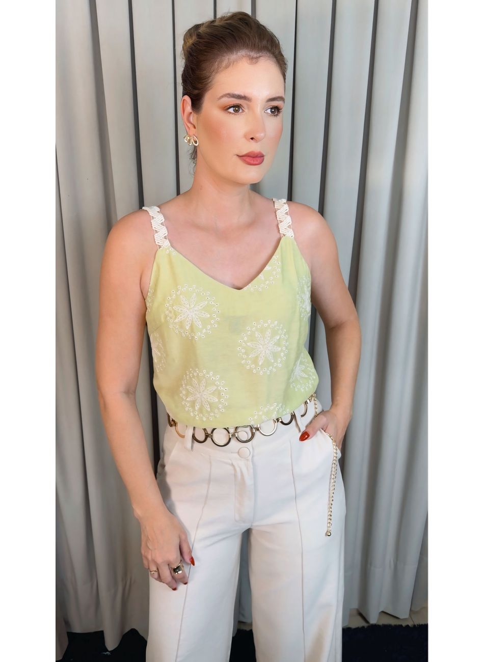 Blusa Feminina Regata Bordada - Ver... - D'Menina