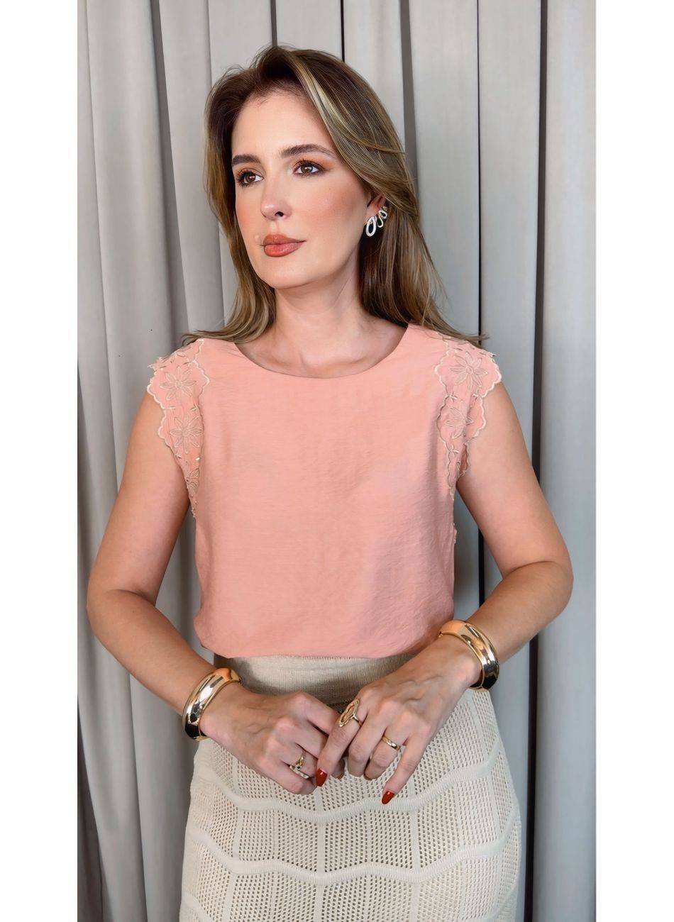 Blusa Feminina Regata Delicada Bord... - D'Menina