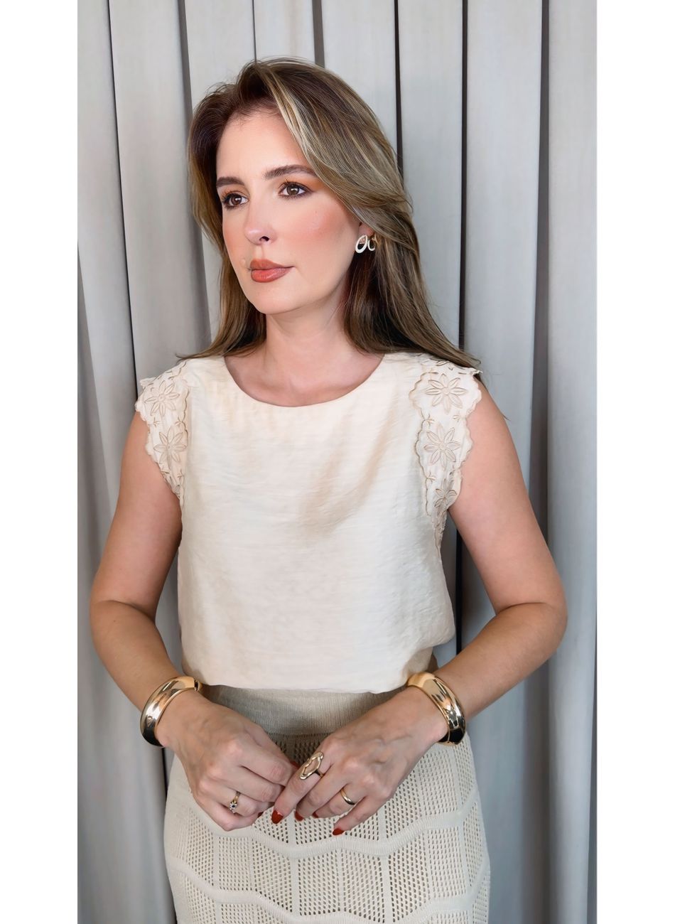 Blusa Feminina Regata Delicada Bord... - D'Menina