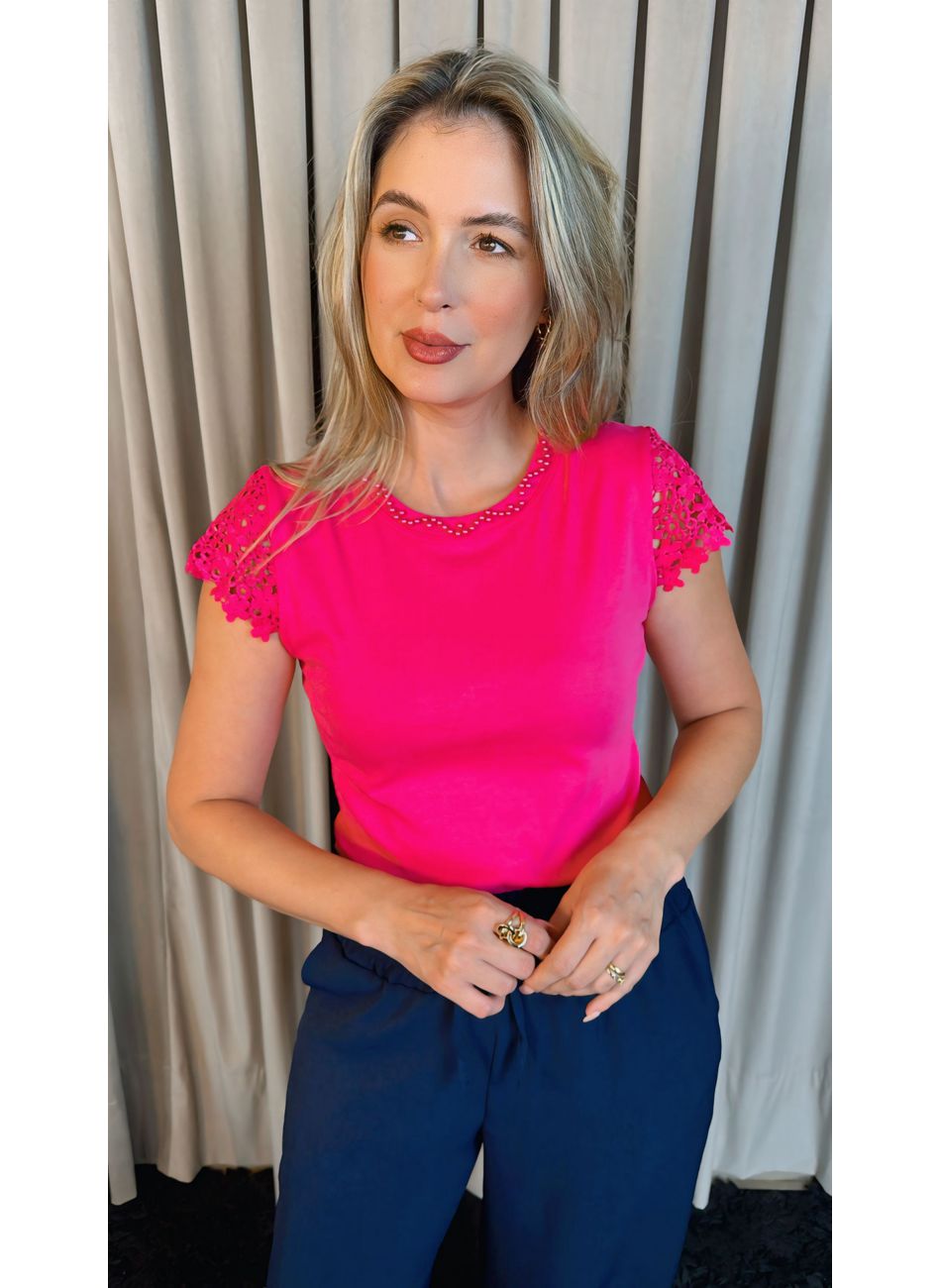 T-shirt Feminina Manga Bordado Cod-... - D'Menina