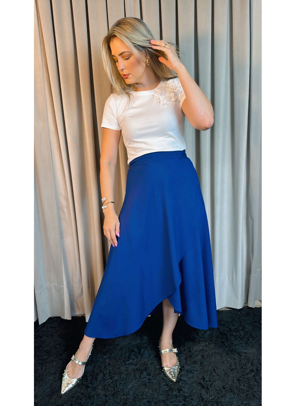 Saia Transpassada Feminina - Azul M... - D'Menina