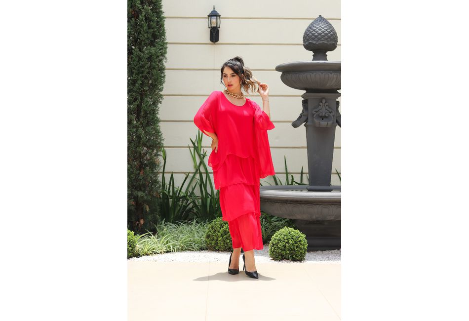 Vestido Naira Seda Italiana Vermelho Morango