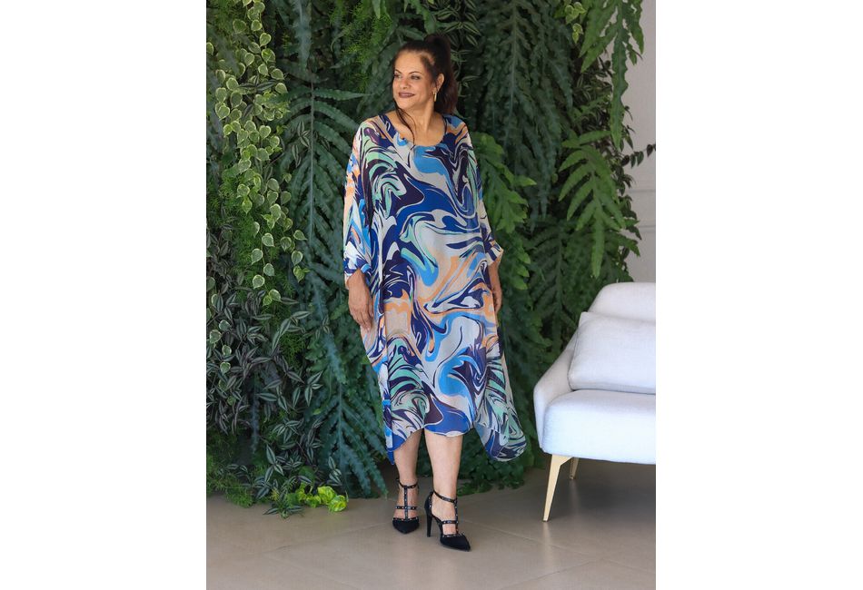 Kaftan Marta Seda Italiana Azul Marinho