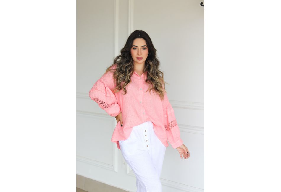 Camisa Safira Linho Italiano Rosa Chiclete