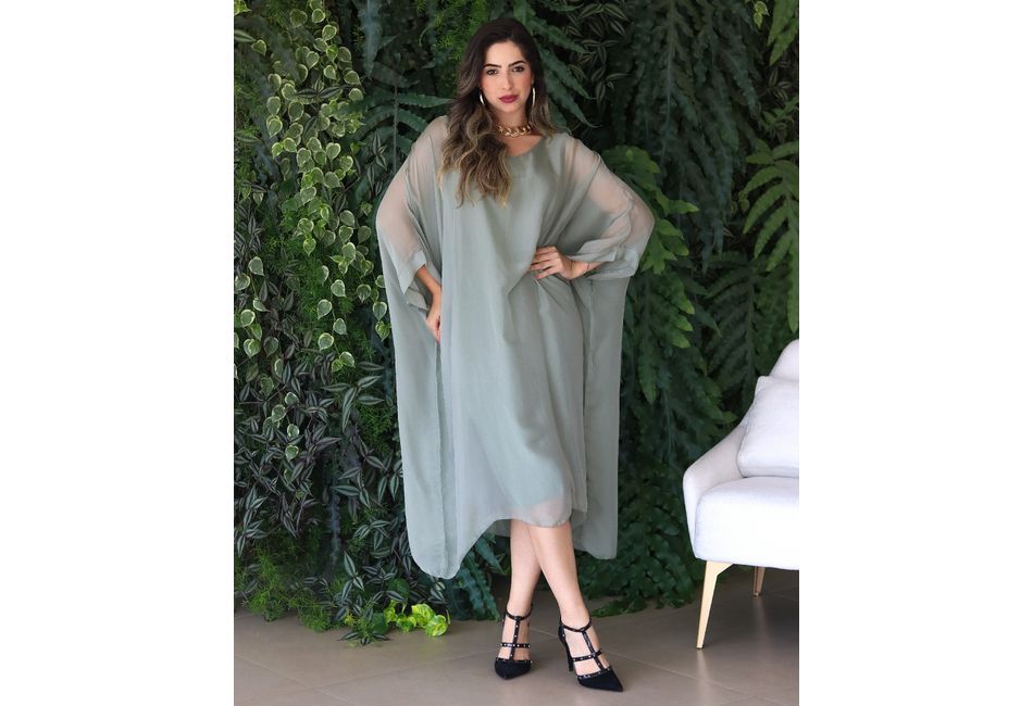 Kaftan Patrícia Seda Italiana Verde Militar