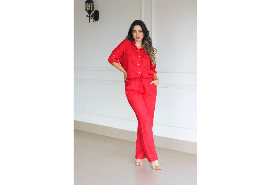 Conjunto Ernane Linho Italiano Vermelho