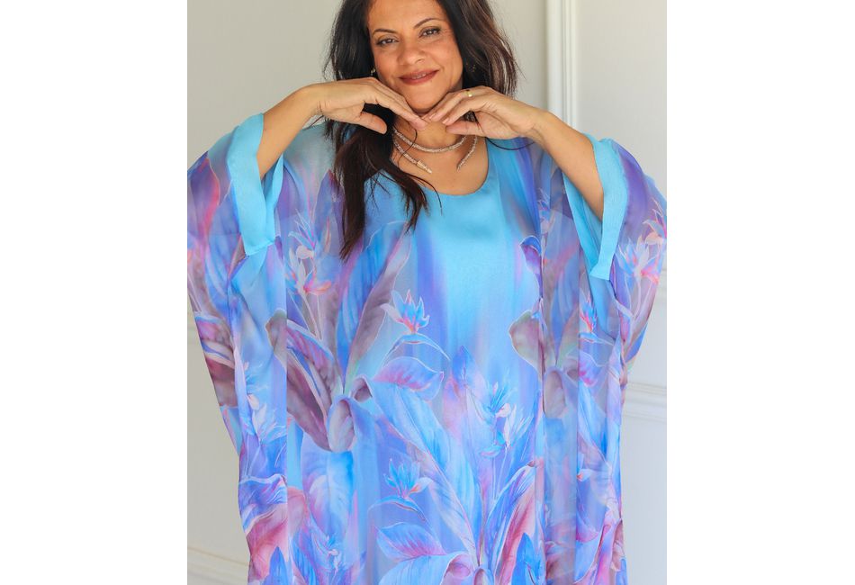 Kaftan Raquel Seda Italiana Azul Turquesa