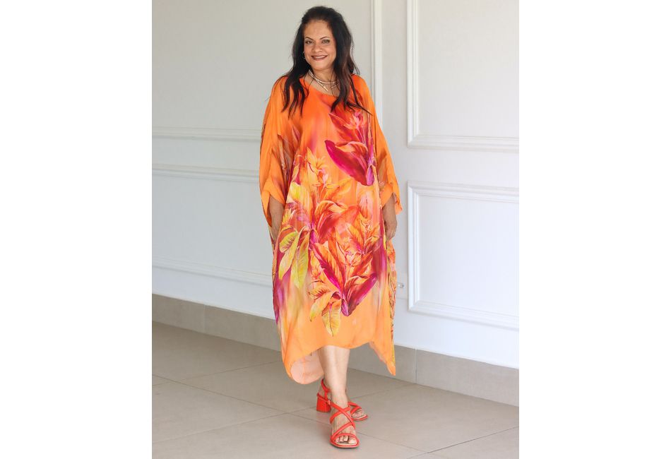 Kaftan Raquel Seda Italiana Laranja