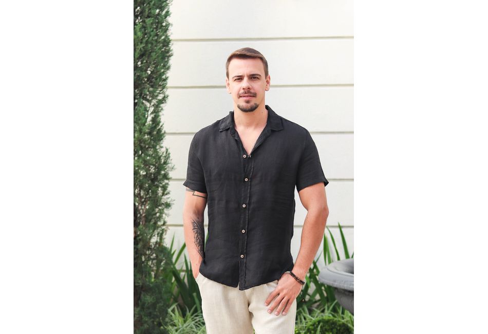 Camisa Masculina Davi Linho Italiano Preta