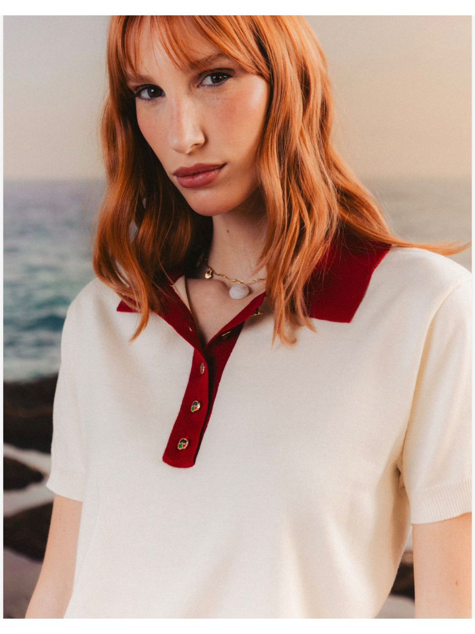 Camiseta Gola Polo Tricot Flora Vinho Aquarella