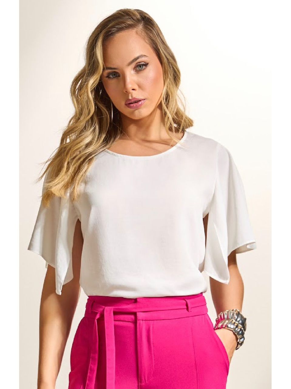 Blusa Ampla Em Crepe Com Babado