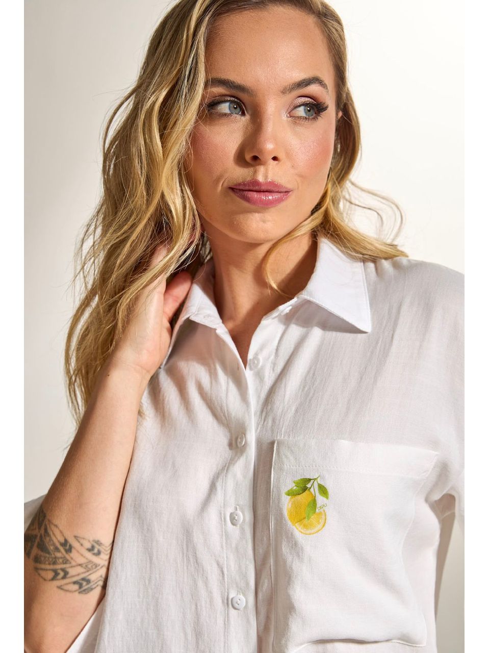 Camisa Em Viscolinho Aplique Limão - Displicent