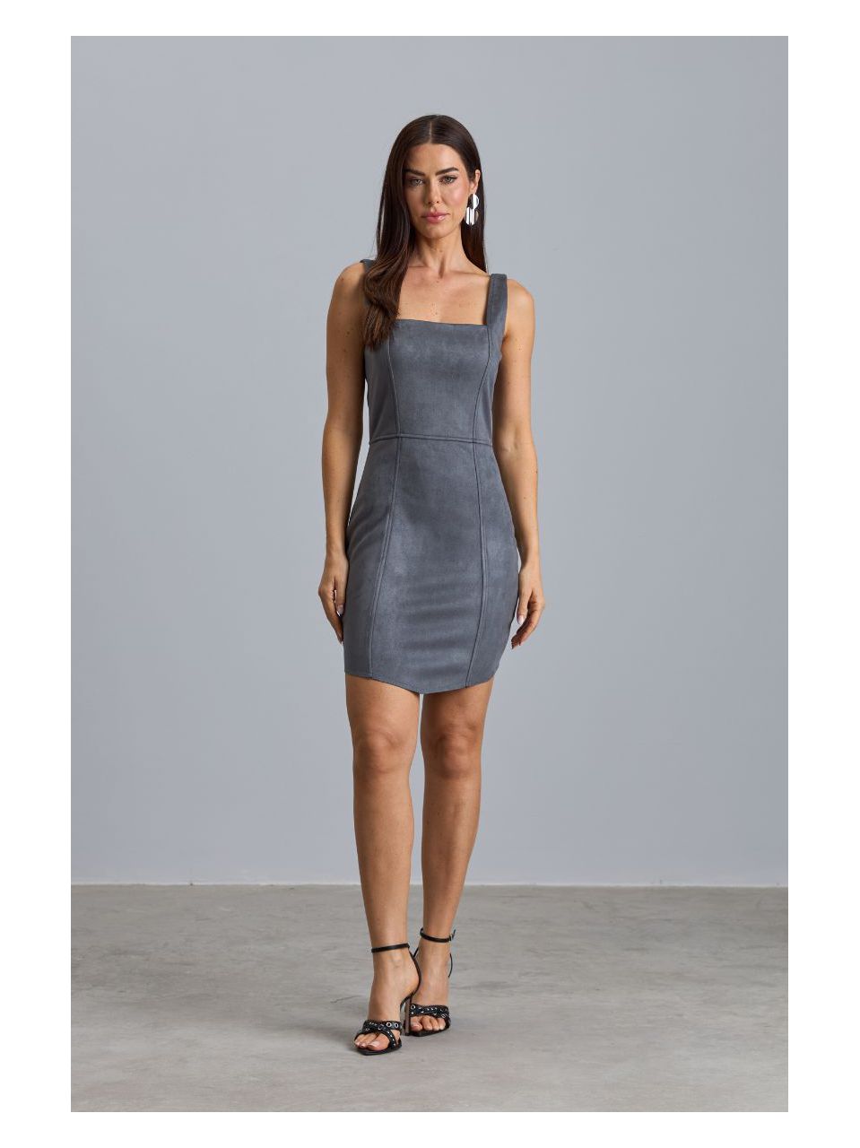 Vestido Curto Em Suede Malha C/ Ponta Grafite