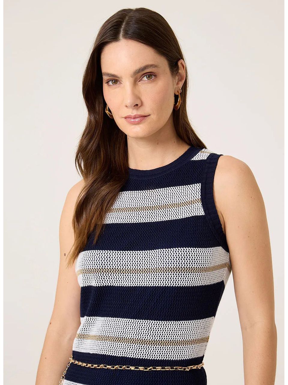 Vestido Feminina Dudalina Tricot Listrado Azul Marinho