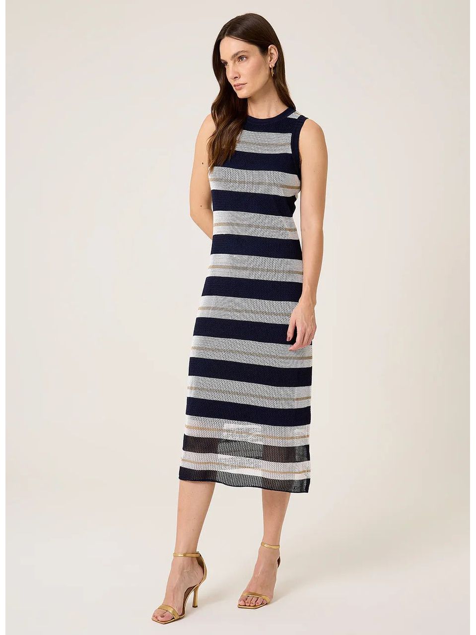 Vestido Feminina Dudalina Tricot Listrado Azul Marinho