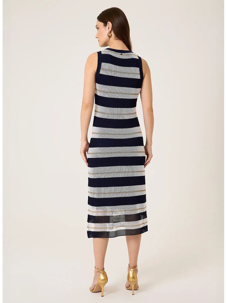 Vestido Feminina Dudalina Tricot Listrado Azul Marinho