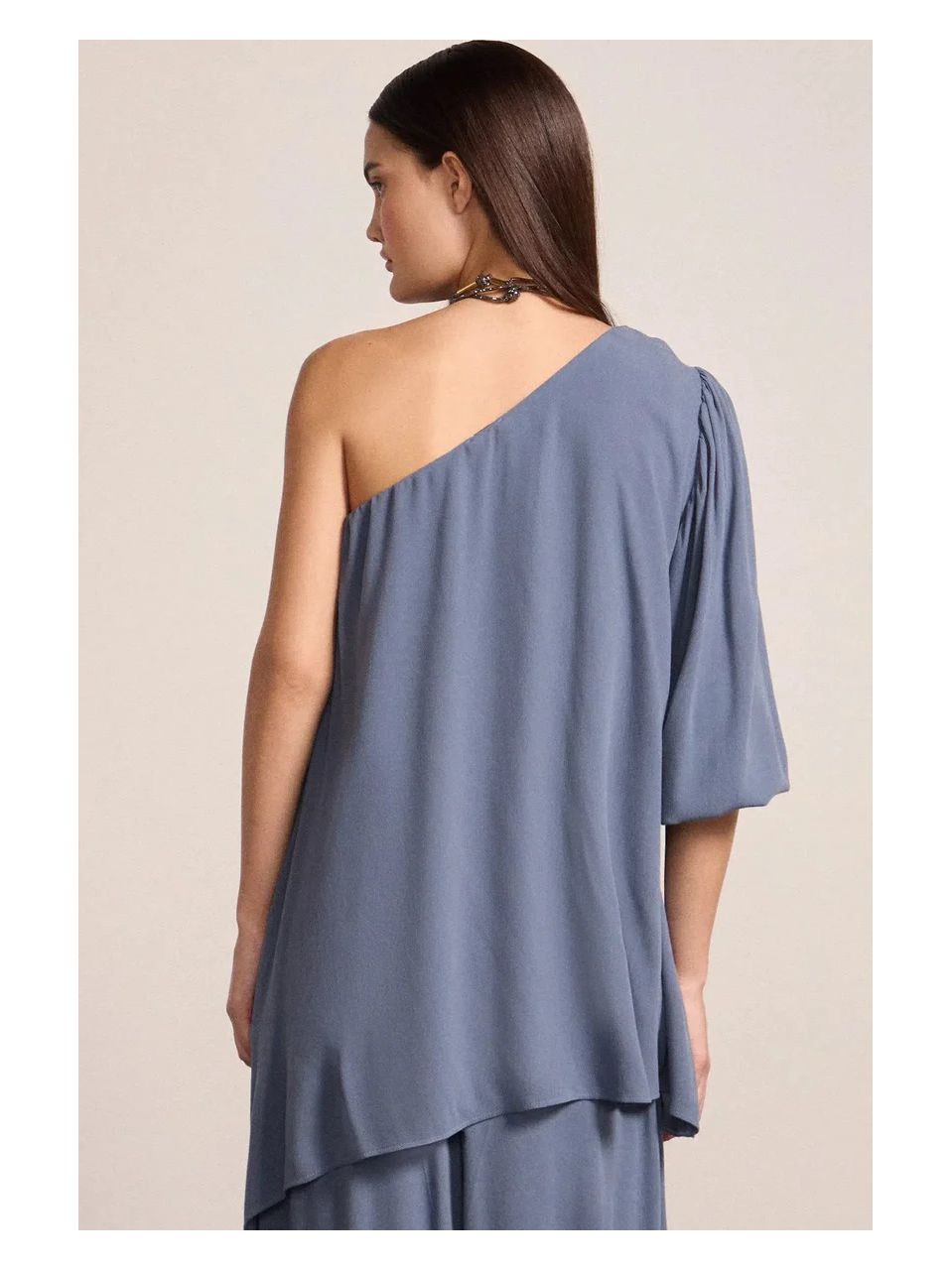 Blusa Assimétrica Em Crepe Azul Escuro