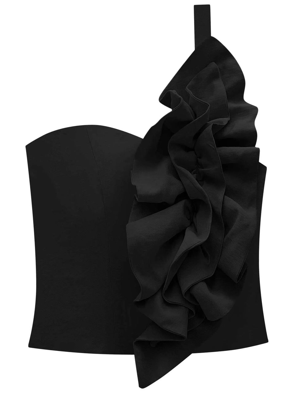 Blusa Um Ombro Só em Blend de Viscose Preto