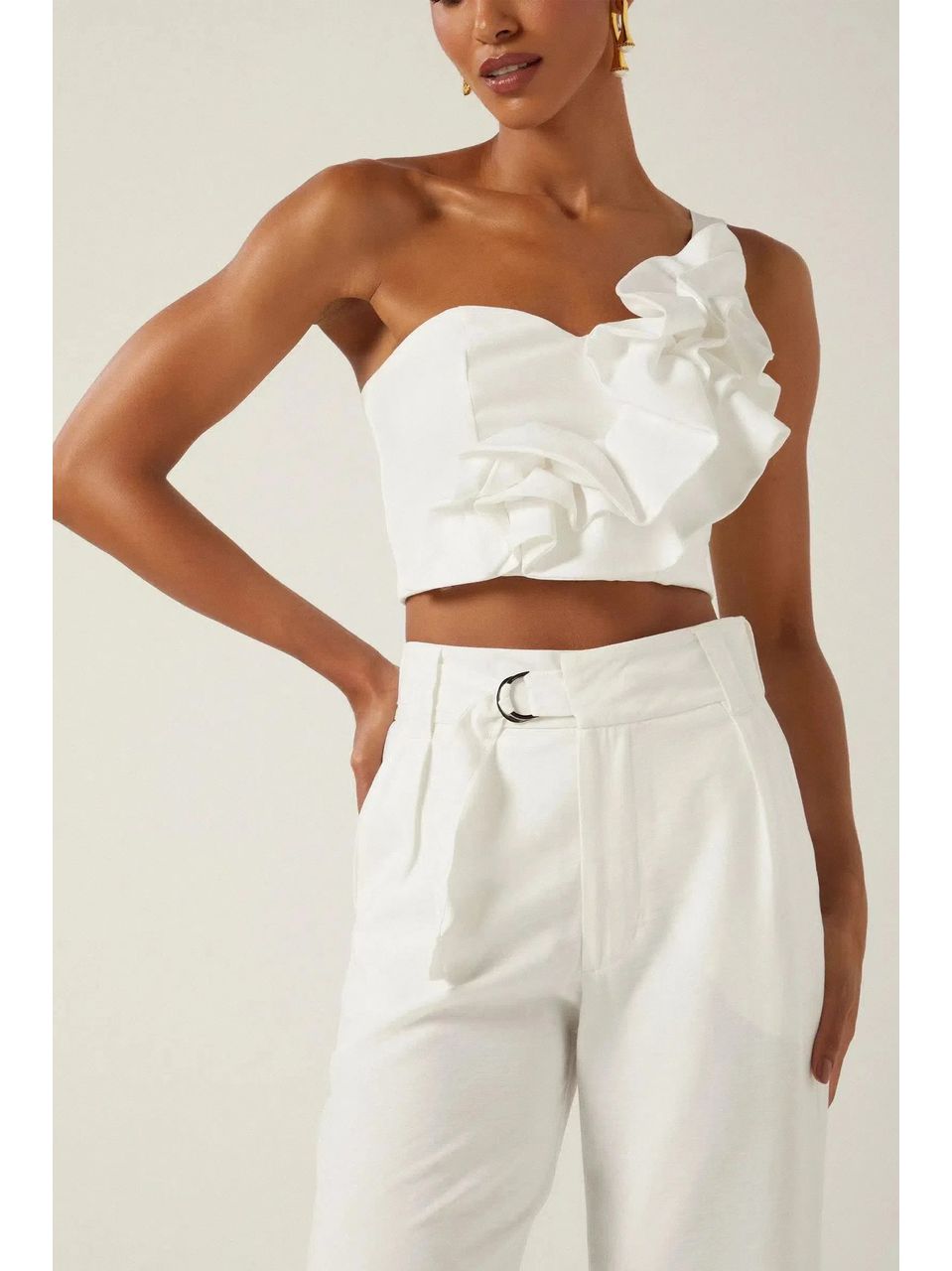 Calça Wide Leg Cintura Alta em Blend de Viscose com Detalhe Ajustável Na Cintura 74530 Linzzi