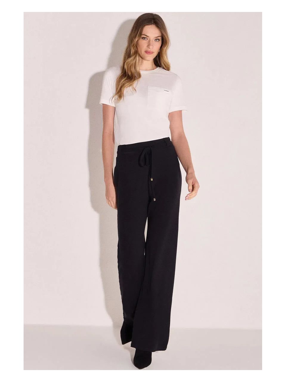 Calça Wide Leg Em Molevisco Preto