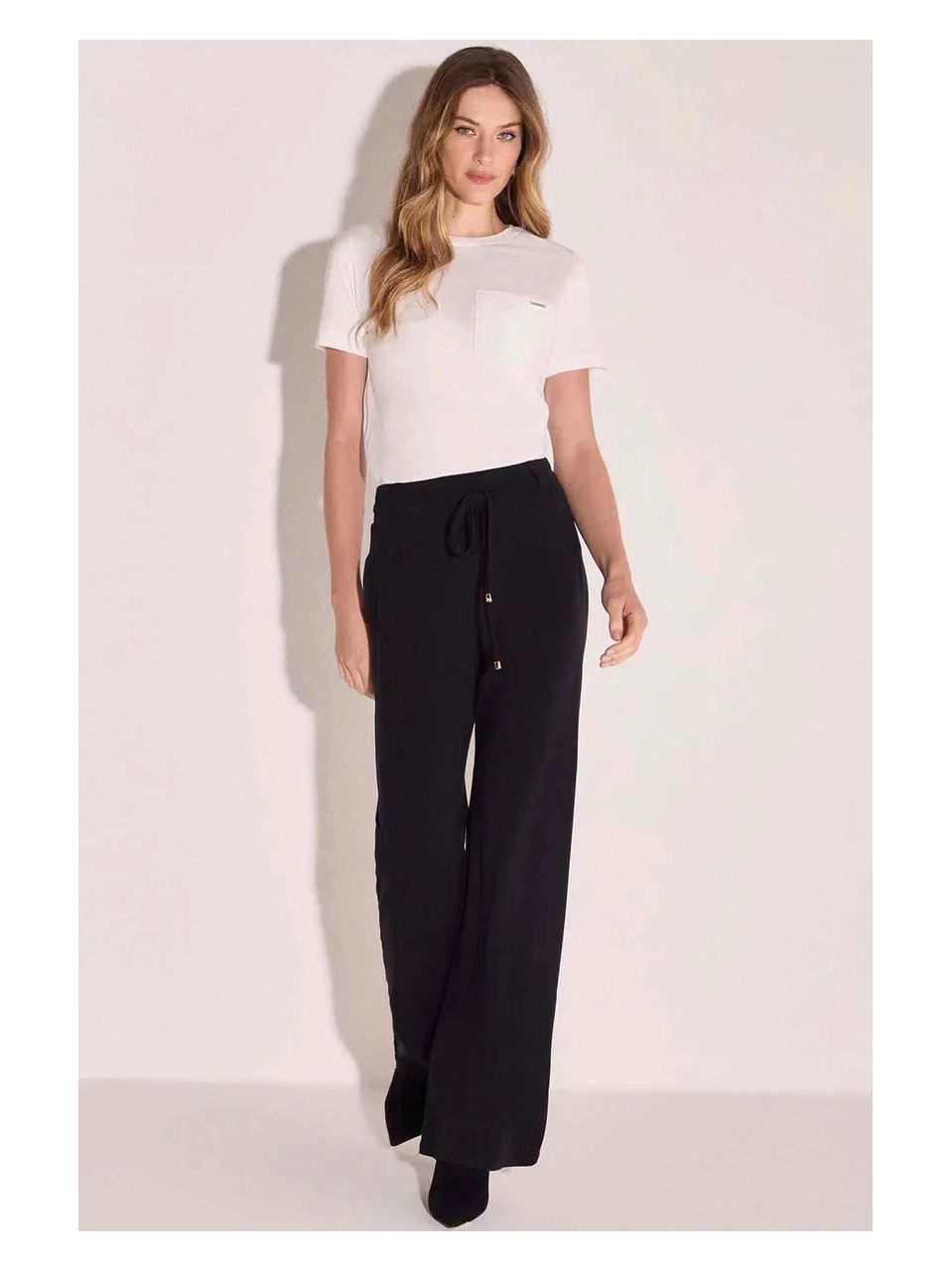 Calça Wide Leg Em Molevisco Preto