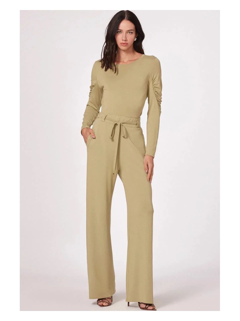 Calça Wide Leg Em Molevisco Verde Claro