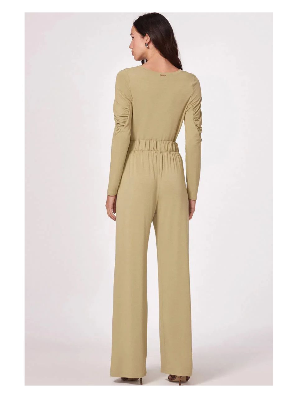 Calça Wide Leg Em Molevisco Verde Claro