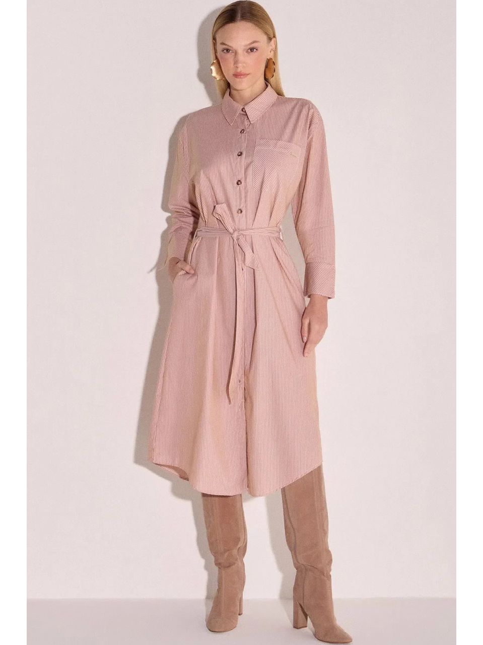 Chemise em Tricoline Listrado Bege