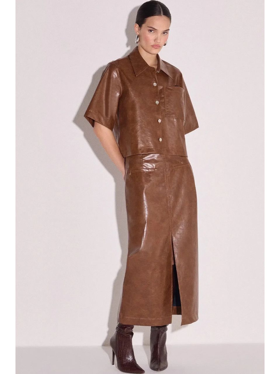 Saia Maxi Midi em Couro P.U Linzzi