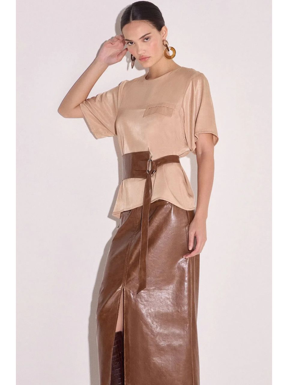 Saia Maxi Midi em Couro P.U Linzzi
