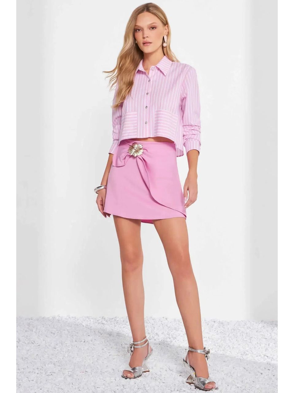 Shorts Saia em Blend de Viscose Rosa