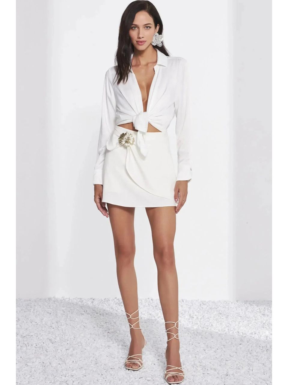Shorts Saia em Blend de Viscose Off-White