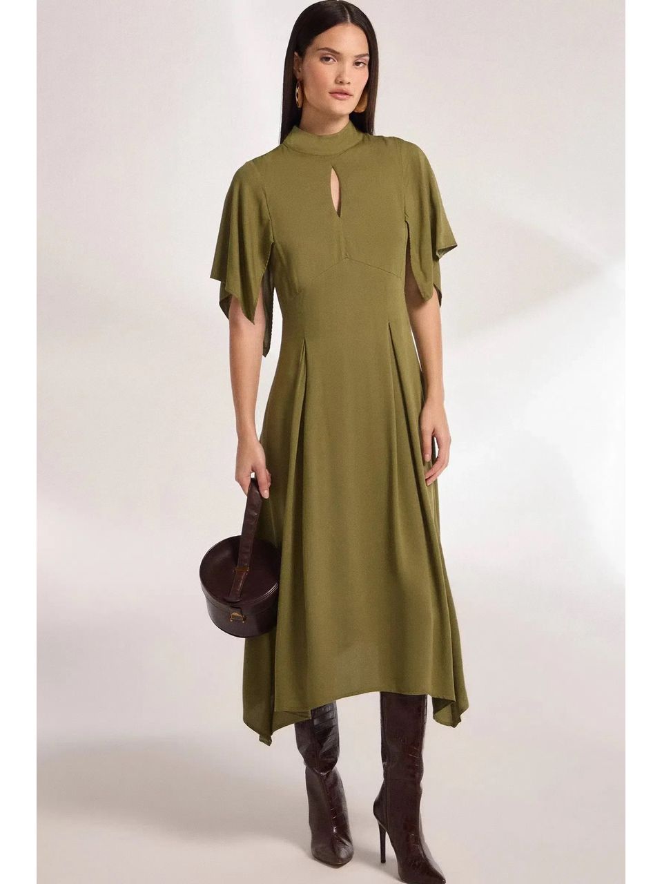 Vestido Maxi Midi de Viscose Verde Escuro