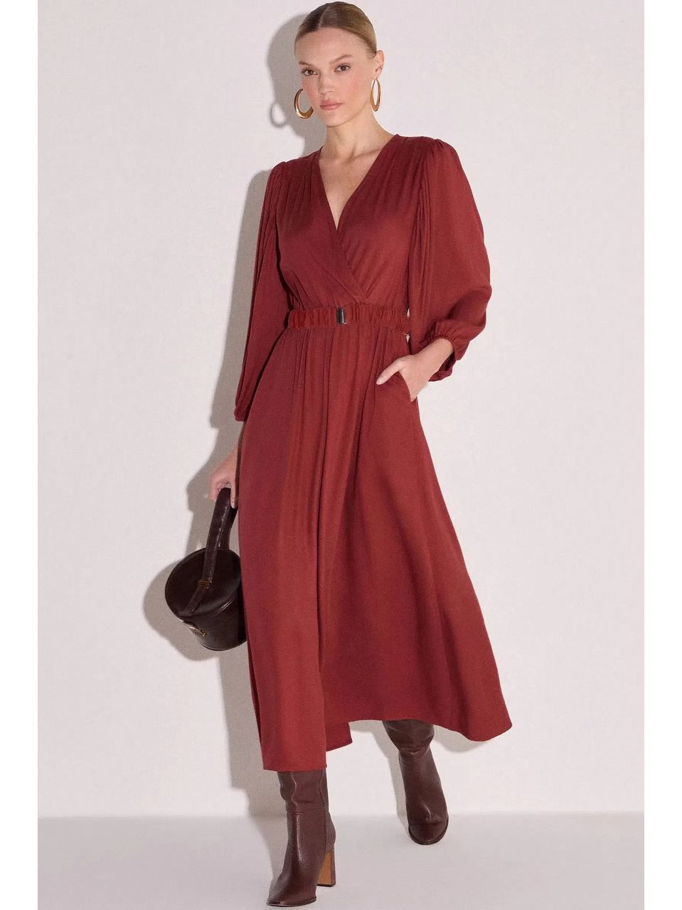 Vestido Maxi Midi em Blend de Viscose 